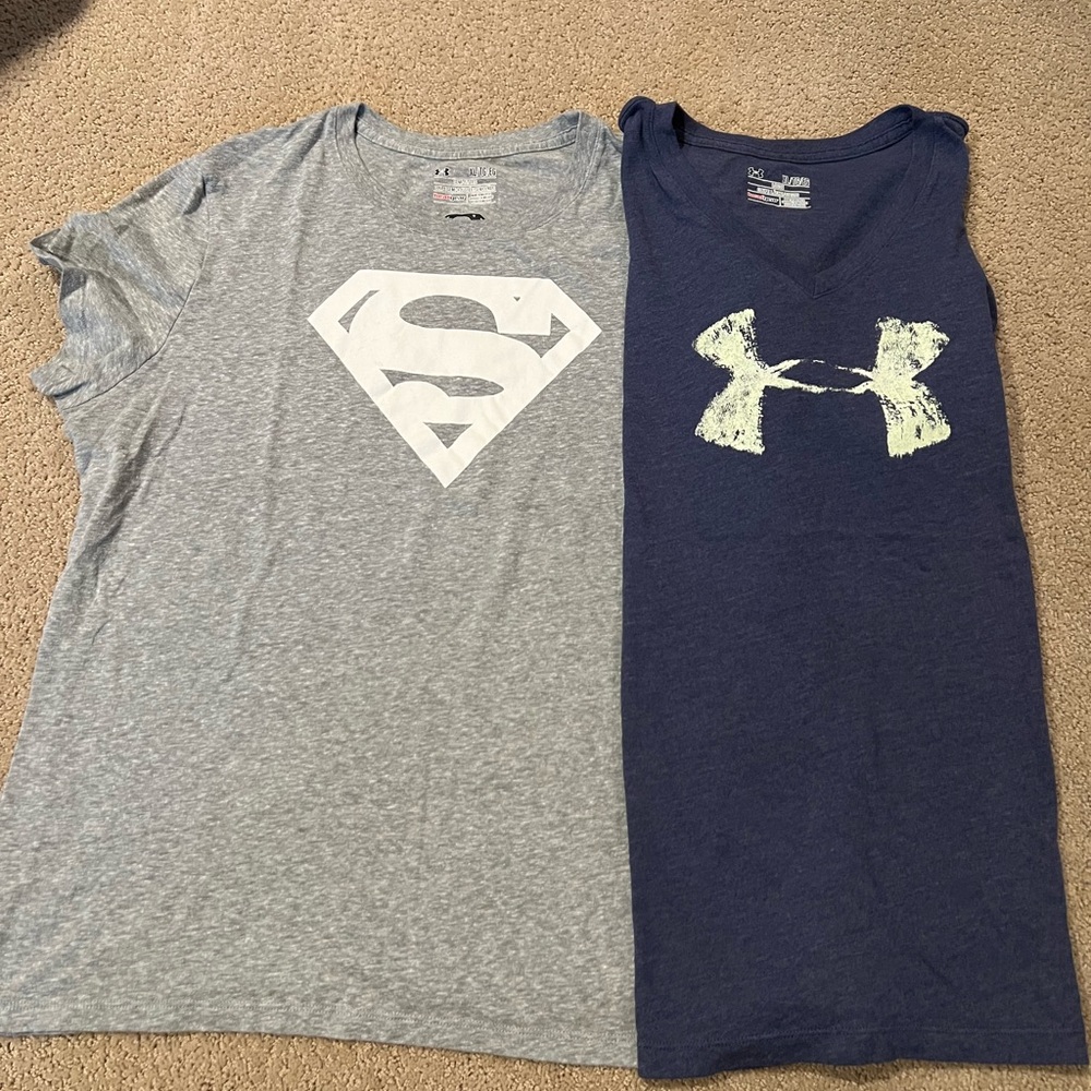 2 Under Armour Blue & Heather Gray Short Sleeve Tees